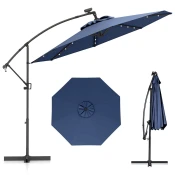 COSTWAY Vrtni senčnik s LED lučmi, vrtljivi senčnik 360°, modri, 300 cm, kovina in poliester, (5000007032)