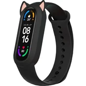 GS Silikonski pašček za Xiaomi Mi Band 5/6/7/7 NFC, mačja ušesa, črn