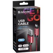 USB type-c kabl Defender USB08-03T USB 20.0 Red 1m 2.1A