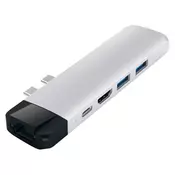 SATECHI Aluminium Type-C PRO Hub (HDMI 4K,PassThroughCharging,1x USB3.0,1xSD,Ethernet) - Silver