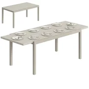 OUTSUNNY Raztegljiva vrtna miza za 8-10 oseb 154/214x85cm, raztegljiva jedilna miza zunanji aluminij površina z lesenim efektom, noge iz jekla za patio, teraso, balkon, srebrno siva
