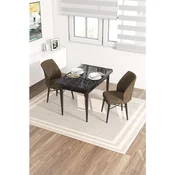 Hanah Home trpezarijski set Arp, sto i 2 stolice, ploca u dekoru crnog mermera, braon tkanina Babyface
