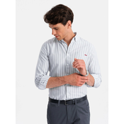 OMBRE Moška srajca REGULAR FIT z belimi črtami in žepom sive barve MDN126867 XXL