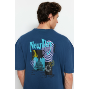 Trendyol Indigo Relaxed/Comfortable-Fit Wearing/Faded Effect Mystic Printed 100% Cotton T-Shirt