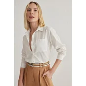 Trendyol White Cotton Blend Overszie Wide Pattern Woven Shirt