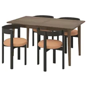SKANSNÄS/STOCKHOLM 2025 Miza in 4 stoli, rjava bukev/temno rjava usnje, 150/205 cm