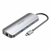 slomart Priključna postaja z vmesnikom usb-c na hdmi, 3x usb3.0, rj45, sd, tf, pd 0,15m vention tokhb (siva)