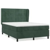 Vidaxl Box spring postelja z vzmetnico temno zelena 140x200 cm žamet