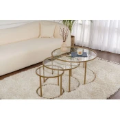 Hanah Home Klub sto-set Aurum, 42x35x42cm, 60x39x60cm, 80x43x80cm, 3 komada, Zlatne boje