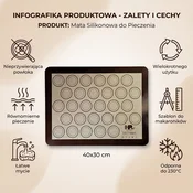 SILIKONSKA PODLOGA ZA PEKO, PODLOGA ZA TESTO 40x30 CM, ZA VEČKRATNO UPORABO
