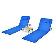 COSTWAY Komplet ležalnikov za plažo 2 kosa Podloge za plažo z mizo, (5000065538)