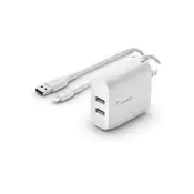 Kucni punjac BELKIN, 2x USB-A, kabel Lighting 1.5m, bijeli