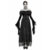 Ženska obleka DEVIL FASHION - A Coven Affair long Gothic Dress with Faux-Fur Collar - SKT120