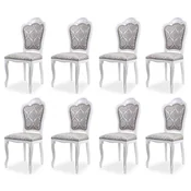 Casa Padrino luxury baroque dining chair set of 8 gray/white H. 107 cm - Baroque dining room furniture
