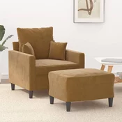 Fotelja s tabureom smeda 60 cm baršunasta
