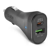SBS USB-A USB-C PD avtomobilski polnilnik 25W črne barve TECRPD25W
