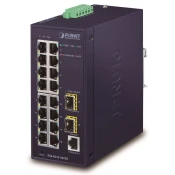 Industrijsko L2 stikalo Planet IGS-4215-16T2S, 16x1Gb, 2x1Gb SFP, dvojno 12-48VDC, -40~75°C, 1x RJ4