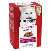 SLOMART GOURMET Mon Petit Meat Mix - mokra mačja hrana, 6 x 50 g, brez glutena, naravno, za odrasle mačke, mešanica okusov