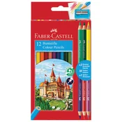 BOJE DRVENE  12BOJA FABER-CASTELL 110312 BLISTER PLUS 3BOJE DRVENE OBOSTRANE I GRATIS ŠILJILO