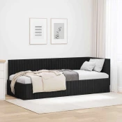 vidaXL Kotna postelja z vzglavjem Črna 80 x 200 cm Žamet