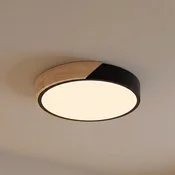 PRIOS LED stropna svetilka Lynorri, O 32 cm, črna, lesni vzorec - Dnevna soba/jedilnica - Sodobni - črna, svetlo lesena, bela - Plastika