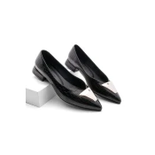Marjin Womens Pointed Toe Buckle Flats Giant Black Croco