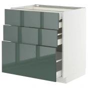 METOD / MAXIMERA Pod.elem.3front/2dnj/1srd/1vis.fiok, bela/Kallarp tamna sivozelena visokog sjaja, 80x60 cm