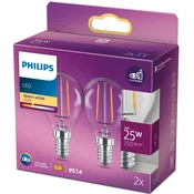 Philips 2 paketa LED E14 Globe 2W (25W) prozorna 250lm