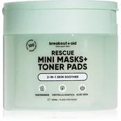 breakout + aid Rescue Mini Masks+toner Pads tonizirajoče blazinice za pomiritev kože 100 kos