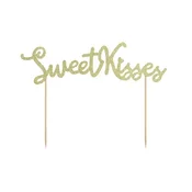PartyDeco Okrasek za torto Sweet Kisses Gold Bleščice
