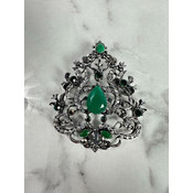 Brooch XZ459-191 silver + green
