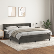 Greatstore Box spring postelja z vzmetnico temno siva 160x200 cm žamet