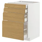 METOD / MAXIMERA Podni element 4 fronta/4 fioke, bela/Voxtorp im. hrastovine, 60x60 cm