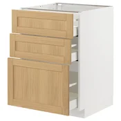 METOD / MAXIMERA Podni element s 3 fioke, bela/Forsbacka hrastovina, 60x60 cm