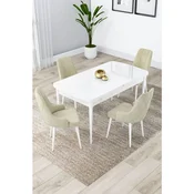 Hanah Home trpezarijski set Lia, sto na razvlacenje i 4 stolice, bela ploca, krem tkanina Babyface
