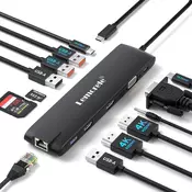 slomart 2025 Lemorele priklopna postaja USB C/A 10Gbps 3*Zaslon - 14 v 1, USB C Dock 2 HDMI 4K, Ethernet, USB, VGA, PD 100W, SD/TF, za Windows, MacBook