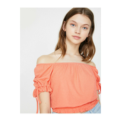 Koton Womens Pink Off Shoulder Short Sleeve T-Shirt
