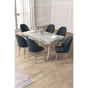 Hanah Home trpezarijski set Pem, sto i 6 stolica, ploca u dekoru belog mermera, hromirane noge, antracit tkanina Babyface
