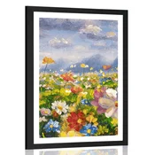 Plakat s paspartujem oljna slika divje rože - 40x60 white