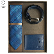 Princ Leather Muški poklon set, Kravata novcanik i kaiš, Teget