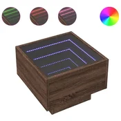 Vidaxl Nočna mizica z neskončnimi LED rjavi hrast 40x40x30 cm