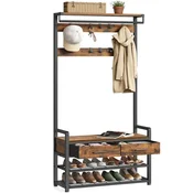 Songmics Obešalnik za plašče z klopjo za čevlje 30x804x1816 cm rjav
