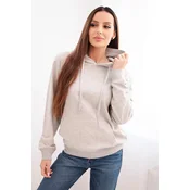 Kesi Włoski Womens looped cotton hoodie with a kangaroo pocket light gray