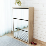 vidaXL Omarica za čevlje 3 nadstropna z ogledalom hrast 63x17x102,5 cm