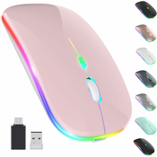 Generic LED 2.4G prenosna mobilna optična pisarniška miška s sprejemnikom USB Type-C 3 nastavljivimi nivoji DPI (roza), (21121836)