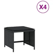 Vrtni taburei s jastucima 4 kom crni 41x41x36 cm od poliratana