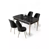 HANAH HOME Rasklopivi trpezarijski sto i stolice (5 delova) Nira Black Marble Chrome Black