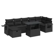 Vidaxl Vrtna sedežna garnitura 8-delna z blazinami črn poli ratan