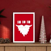 WallXpert uramljena slika 3752CHRCT-003, natpis Ho Ho Ho sa belom bradom Deda Mraza na crvenoj pozadini, 37 x 52 cm, beli ram