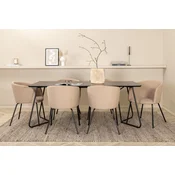 Venture Design Jedilna miza in stol komplet Petra in Berit, miza 75x190x90 cm, stol 55x78x55 cm, črna, bež